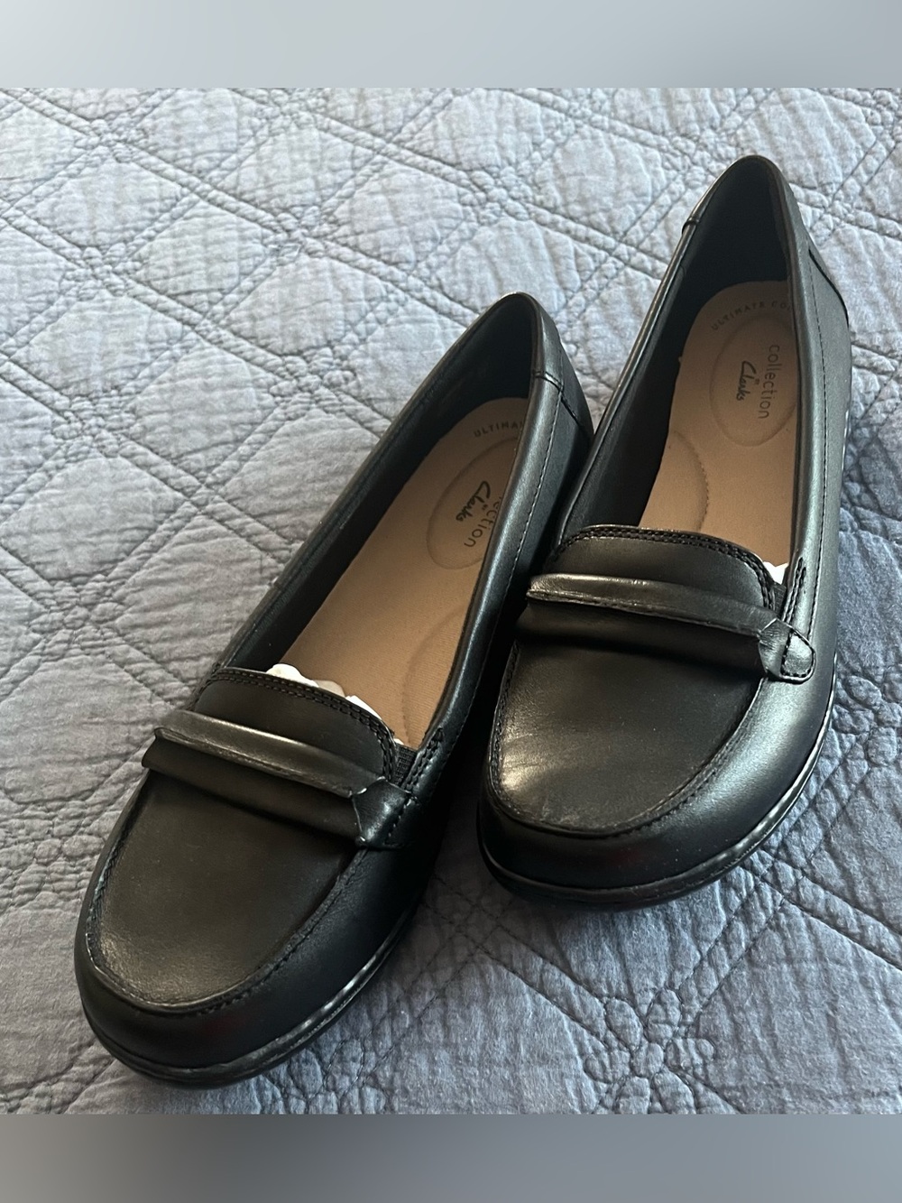Clarks Women's Black Leather Slip On Loafers